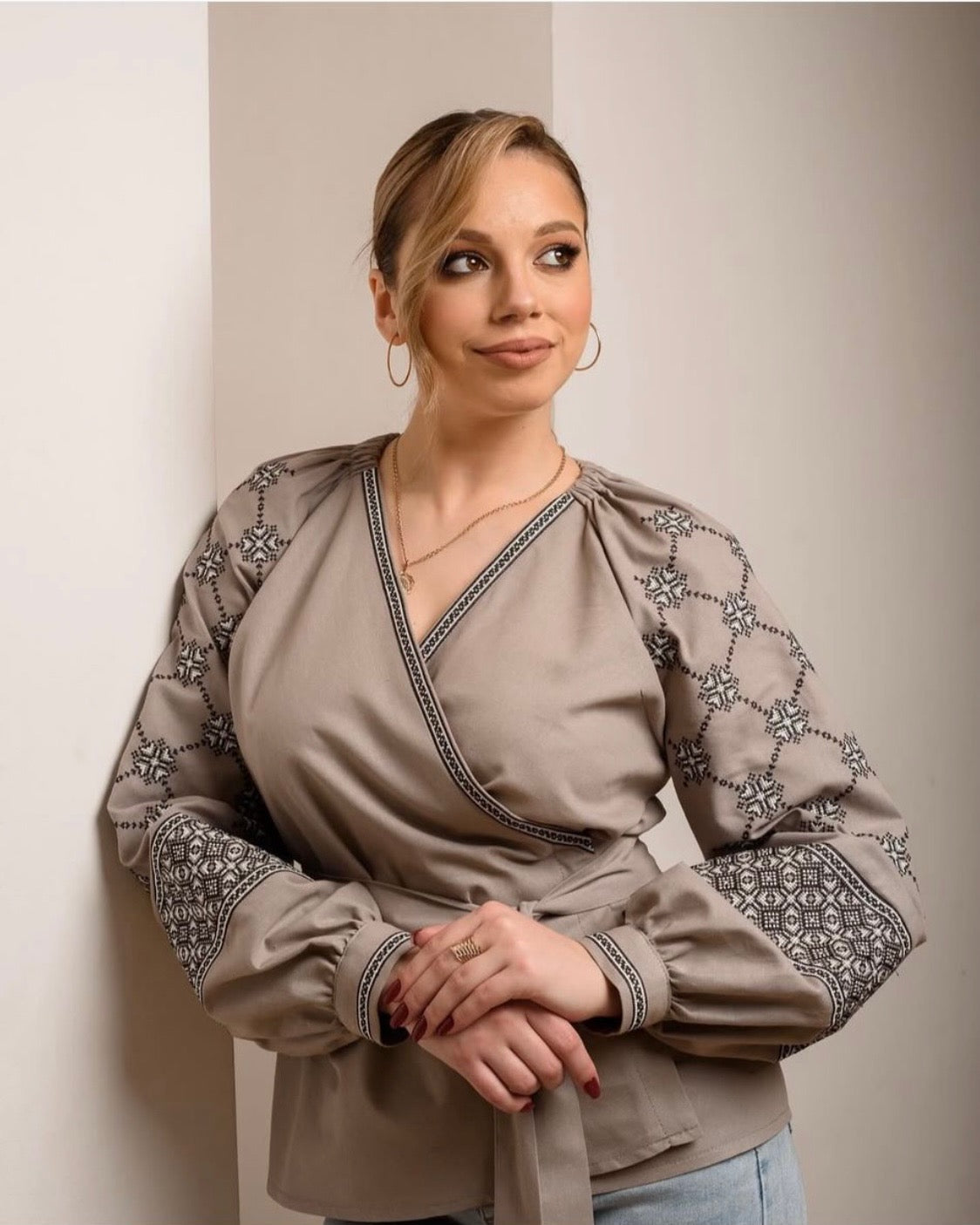 Hand Made Vishivanka Shirt (Brown)