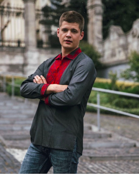 Traditional Vishivanka Shirt (Black & Red, Male)