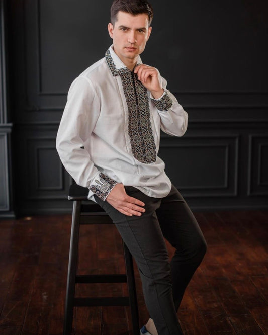 Traditional Vishivanka Shirt (White, Male)