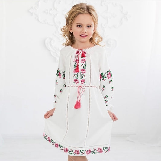 Traditional Vishivanka Dress (White, Kid)