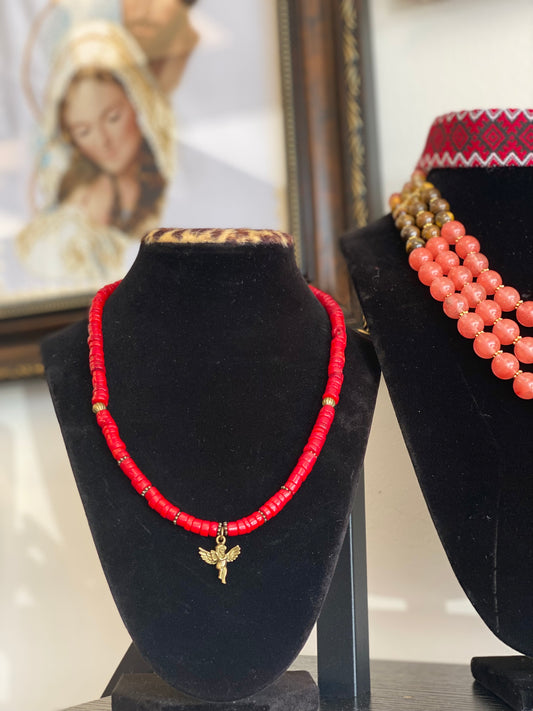 Necklace/..Намисто коралове з ангелом