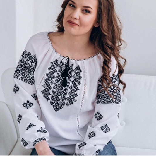 Traditional Vishivanka Shirt (White & Black, Female)