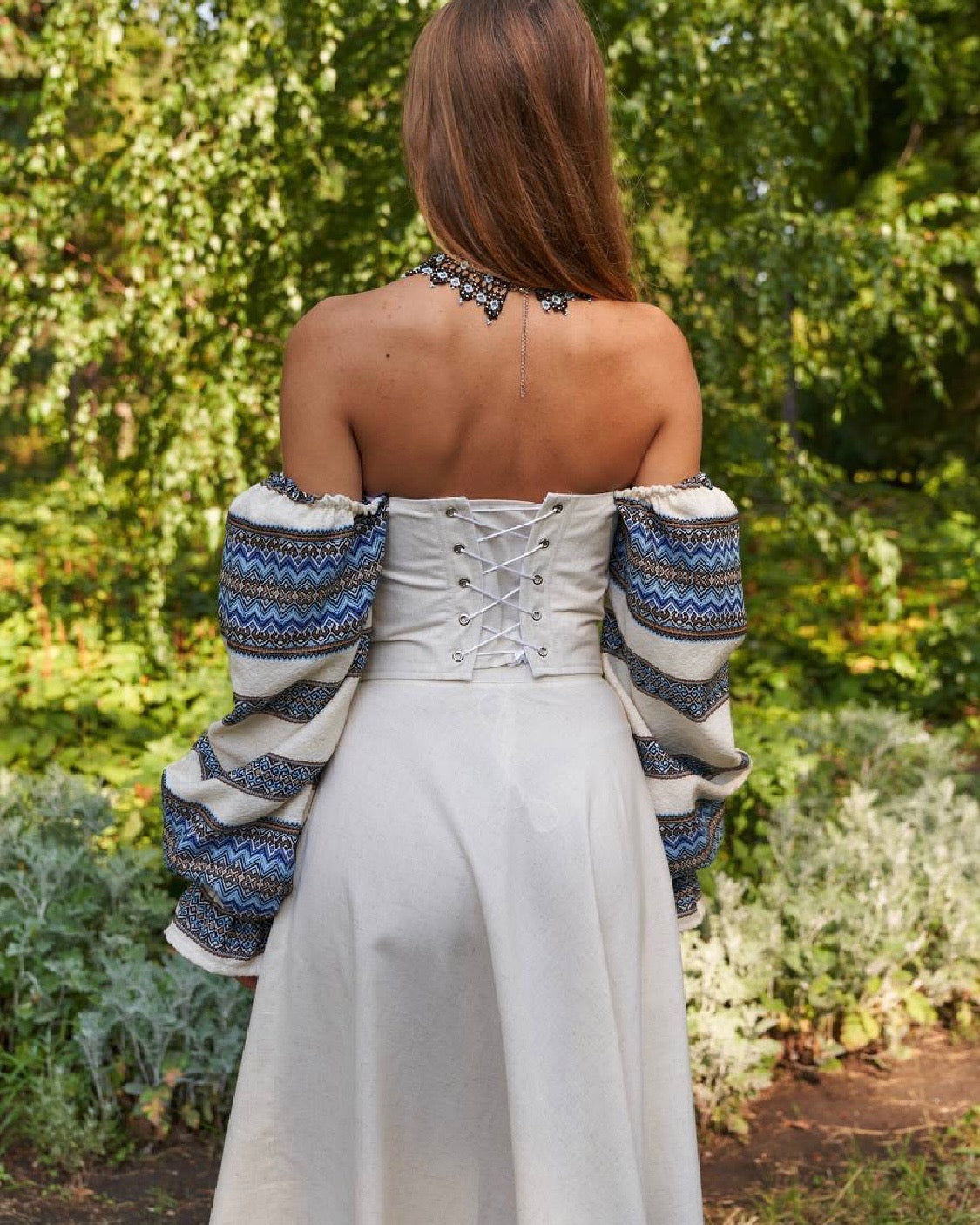 Traditional Vishivanka Top (White & Blue, Female)