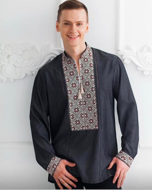 Traditional Vishivanka Shirt (Black & White, Male)