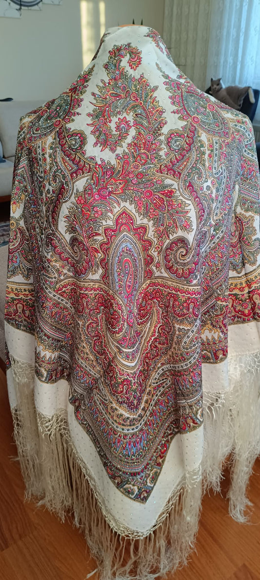 Embroidered scarf/ шальова хустина з камінцями