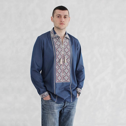 Traditional Vishivanka Shirt (Navy, Male)