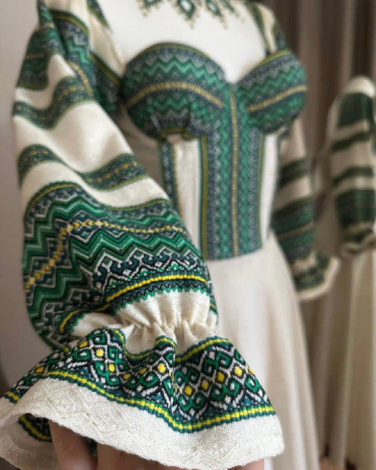 Traditional Vishivanka Dress (White & Green, Female)