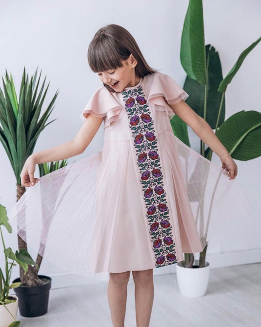 Traditional Vishivanka Dress (Pink & Embroidery,Kid)