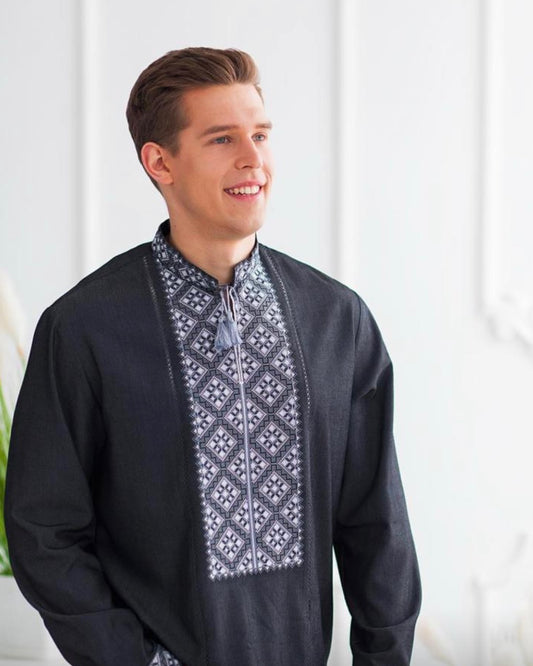 Traditional Vishivanka Shirt (Black & Navy, Male)