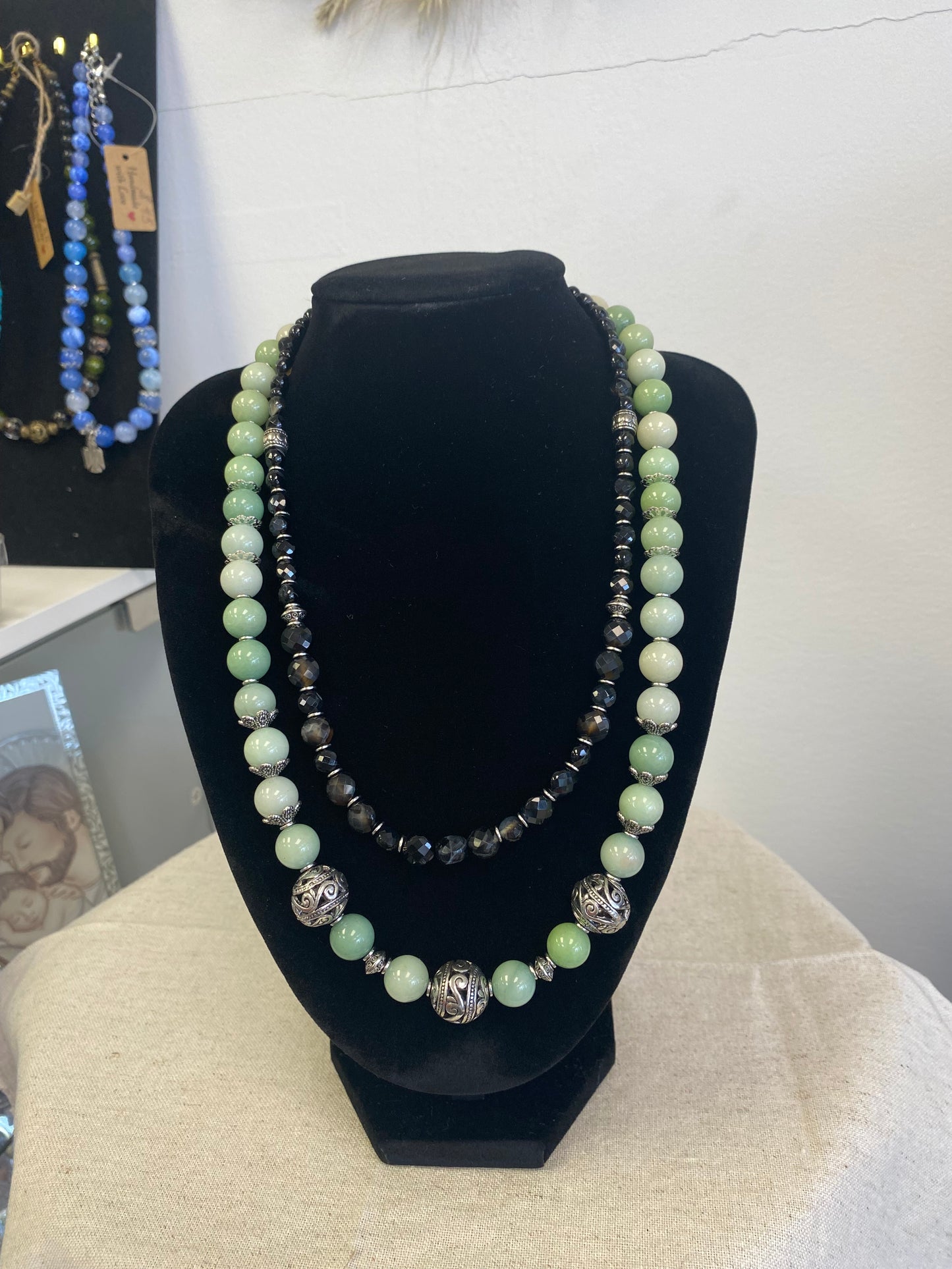 Намисто двохрядне-Agate, Amazonite