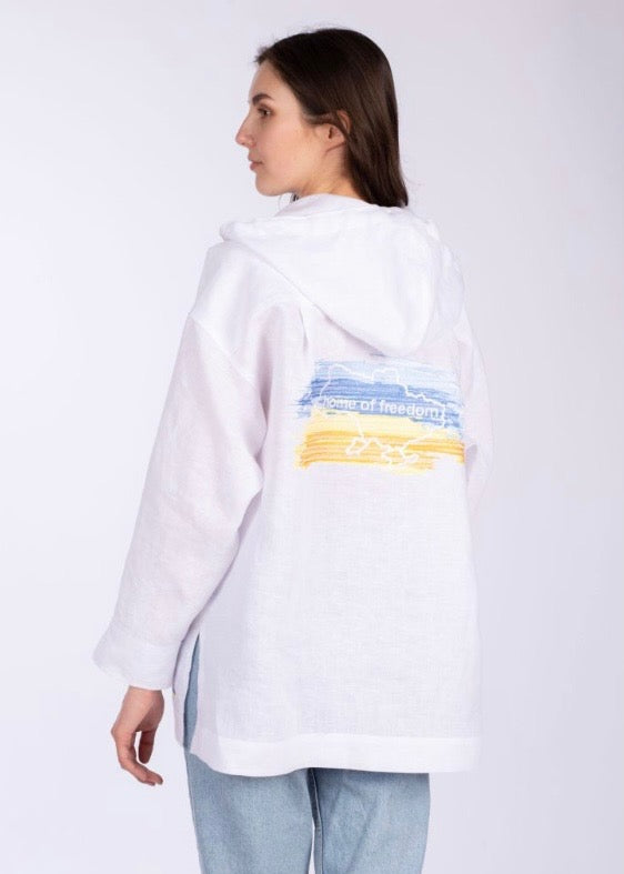 Hoodie White (Ukrainian Flag, Unisex)