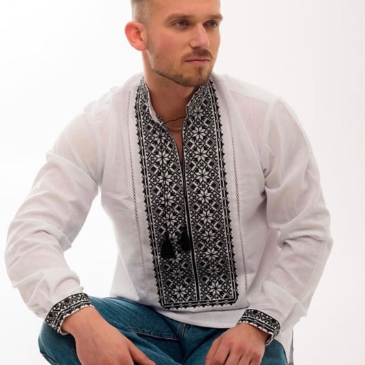 Traditional Vishivanka Shirt (White & Embroidery, Male)